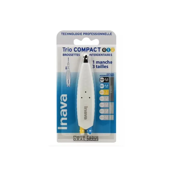 Brossettes interdentaires Trio Compact ISO 0/1/2 Inava - bo&icirc;te de 1 manche et 3 brossettes