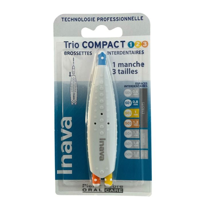 Brossettes interdentaires Trio Compact ISO 1/2/3 Inava - bo&icirc;te de 1 manche et 3 brossettes