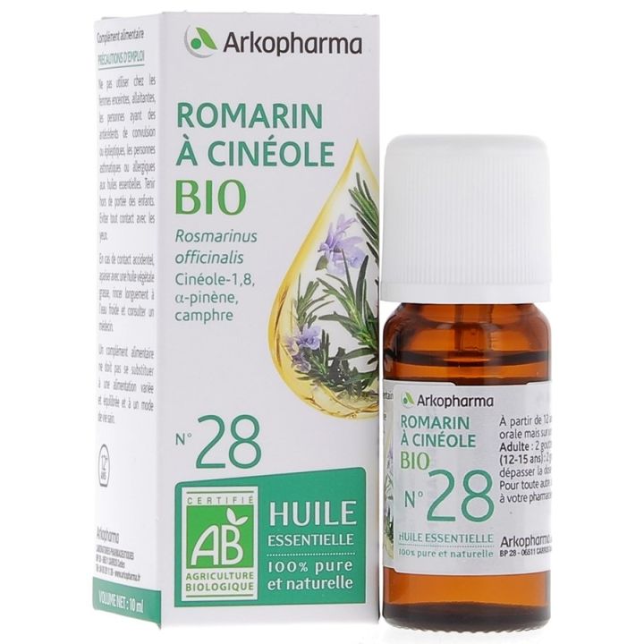 Huile Essentielle Romarin &agrave; Cin&eacute;ole Bio n&deg;28 Arkopharma - flacon de 10 ml