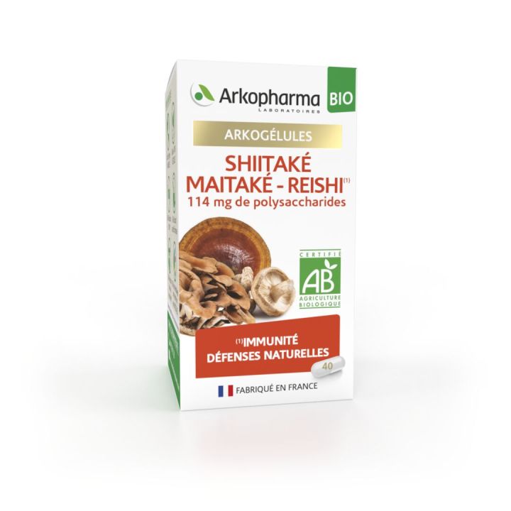 Arkog&eacute;lules Shiitak&eacute; Maitak&eacute;-Reishi bio Arkopharma - bo&icirc;te de 40 g&eacute;lules