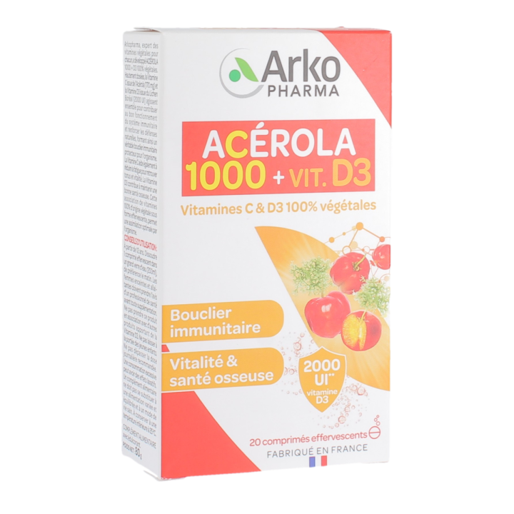 Azinc Vitamines C + D3 Arkopharma - bo&icirc;te de 20 comprim&eacute;s effervescents