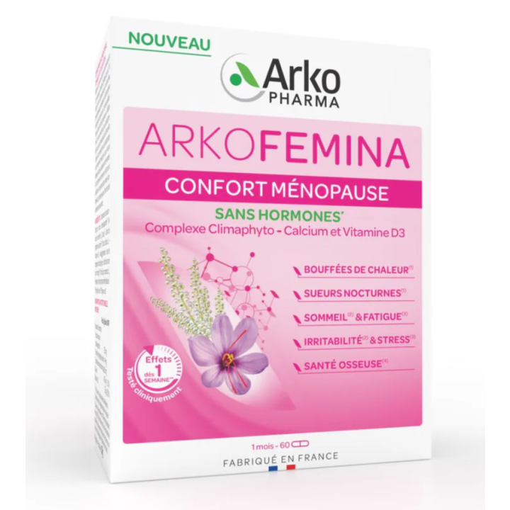 Arkofemina confort m&eacute;nopause sans hormones Arkopharma - boite de 60 g&eacute;lules 