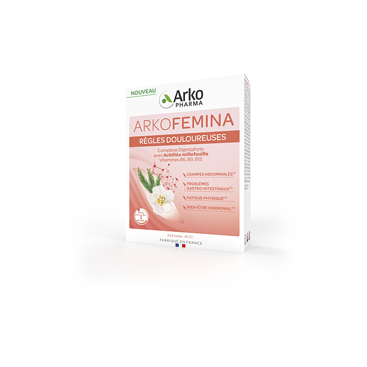 Arkofemina r&egrave;gles douloureuses Arkopharma - bo&icirc;te de 30 comprim&eacute;s
