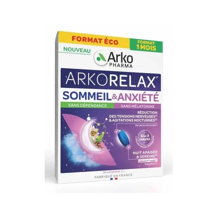 Arkorelax sommeil & anxi&eacute;t&eacute; Arkopharma - bo&icirc;te de 30 comprim&eacute;s