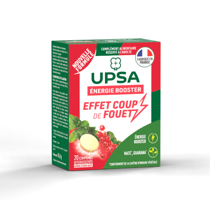 Energie Booster Effet coup de fouet ar&ocirc;me citron-mat&eacute; UPSA - boite de 20 comprim&eacute;s effervescents