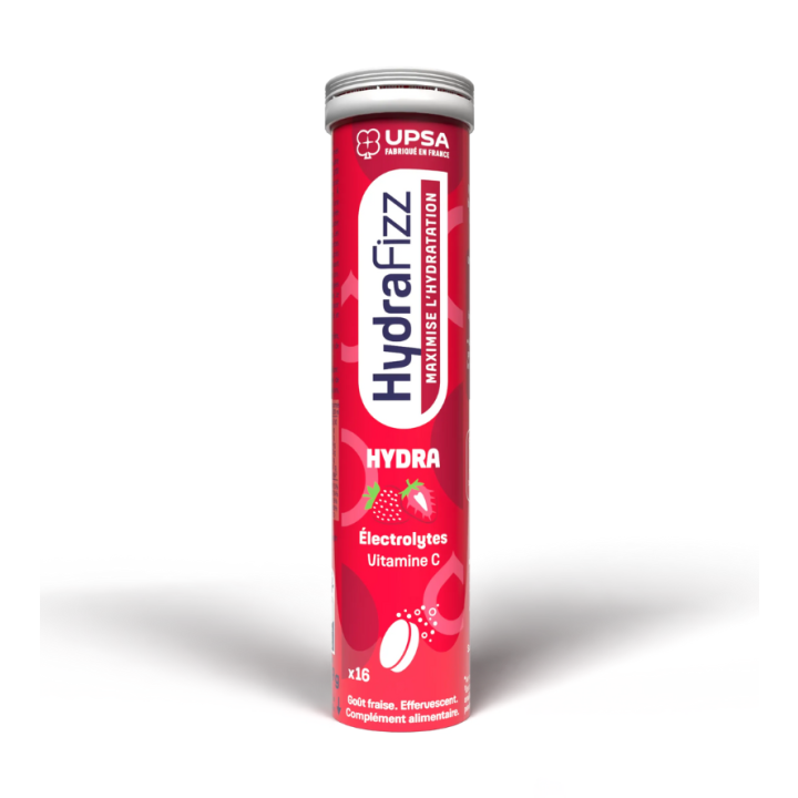 HydraFizz hydra go&ucirc;t fraise Upsa - tube de 16 comprim&eacute;s effervescents 