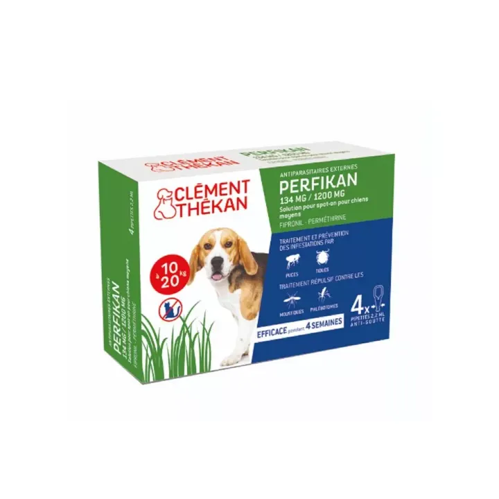 Perfikan 134 mg/1200 mg pour chiens de 10 &agrave; 20kg Cl&eacute;ment-Th&eacute;kan - 4 pipettes de 2,2ml