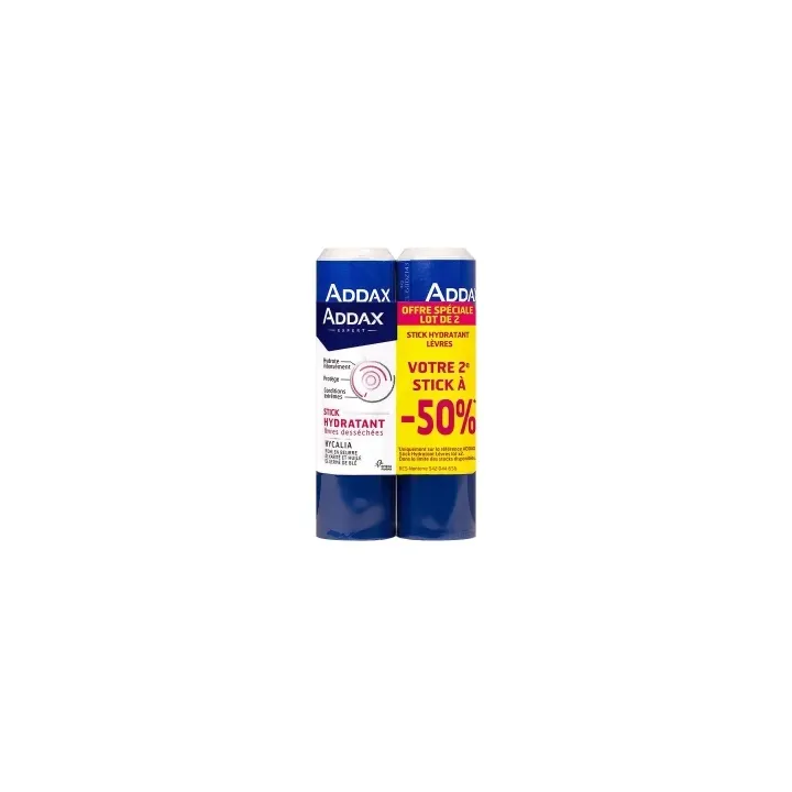 Stick hydratant l&egrave;vres Addax - lot de 2 sticks offre sp&eacute;ciale 2&egrave;me-50%