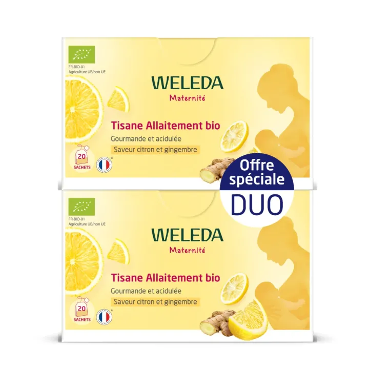 Tisane allaitement bio saveur citron et gingembre Weleda - lot de 2 bo&icirc;tes de 20 sachets