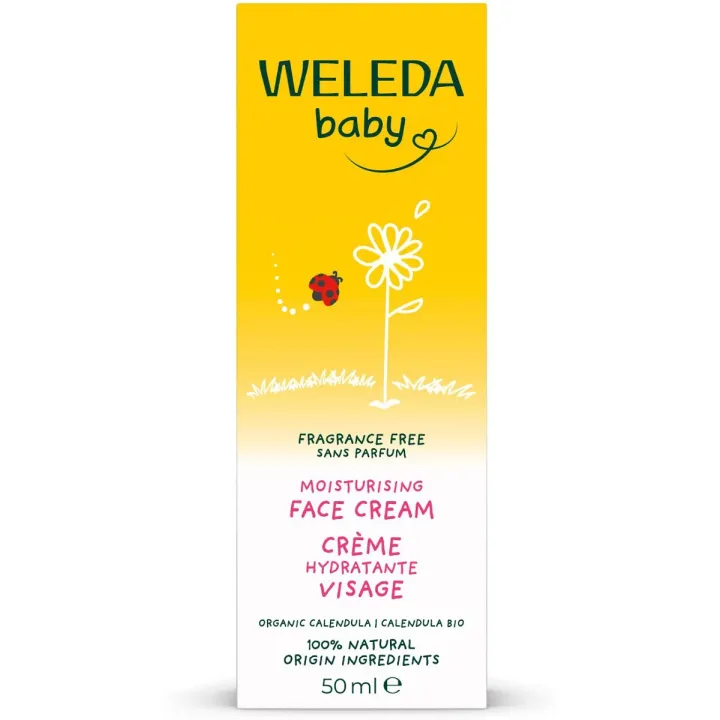 Cr&egrave;me hydratante visage Calendula bio sans parfum Weleda Baby - tube de 50ml 