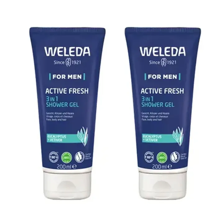 Gel douche Active fresh 3en1 Weleda homme - lot de 2 tubes de 200ml offre sp&eacute;ciale