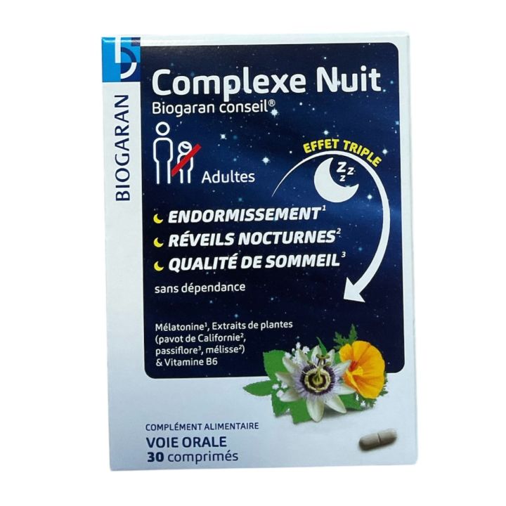 Complexe Nuit effet triple Biogaran - boite de 30 comprim&eacute;s
