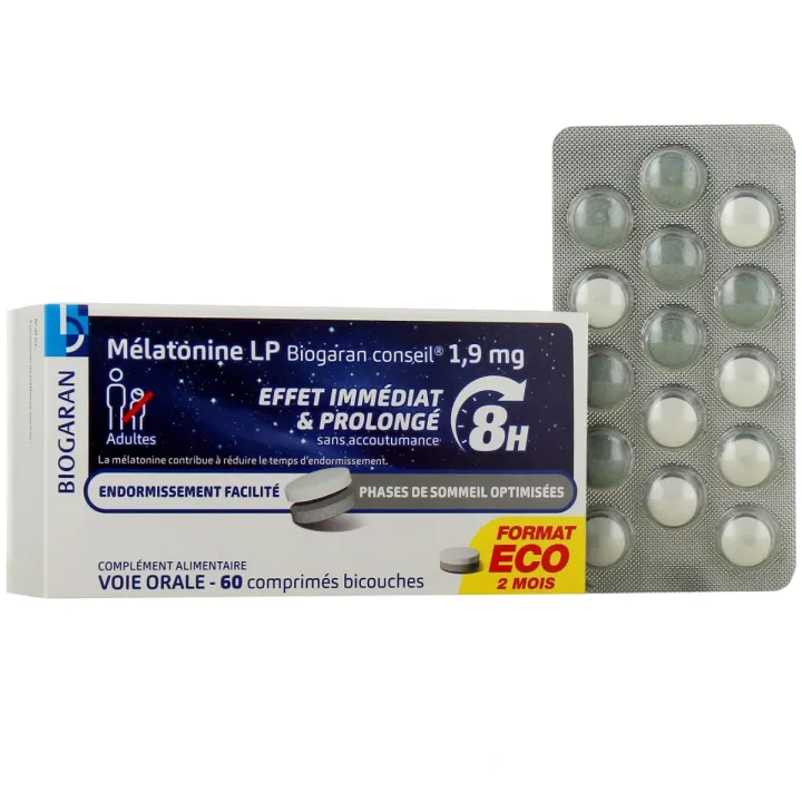 M&eacute;latonine 1,9mg lib&eacute;ration prolong&eacute;e Biogaran - boite de 60 comprim&eacute;s