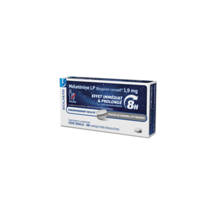 M&eacute;latonine LP effet imm&eacute;diat et prolong&eacute; 8h Biogaran - boite de 30 comprim&eacute;s 