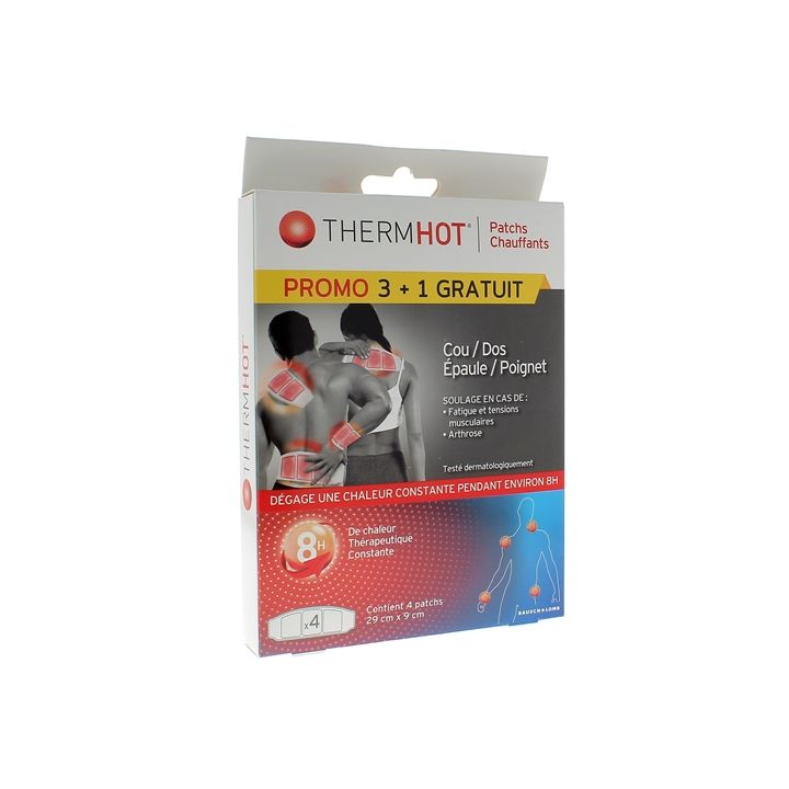 ThermHot Patchs chauffants cou/dos/&eacute;paule/poignet Therapearl - bo&icirc;te de 3 patchs + 1 gratuit