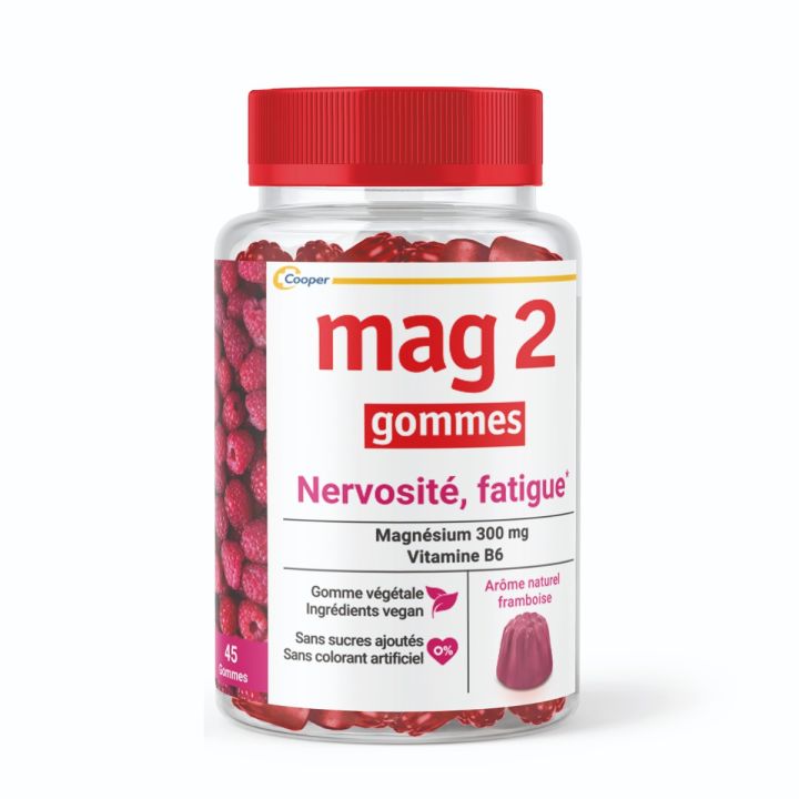 Mag2 Gommes go&ucirc;t framboise nervosit&eacute;, fatigue Cooper - pot de 45 gommes