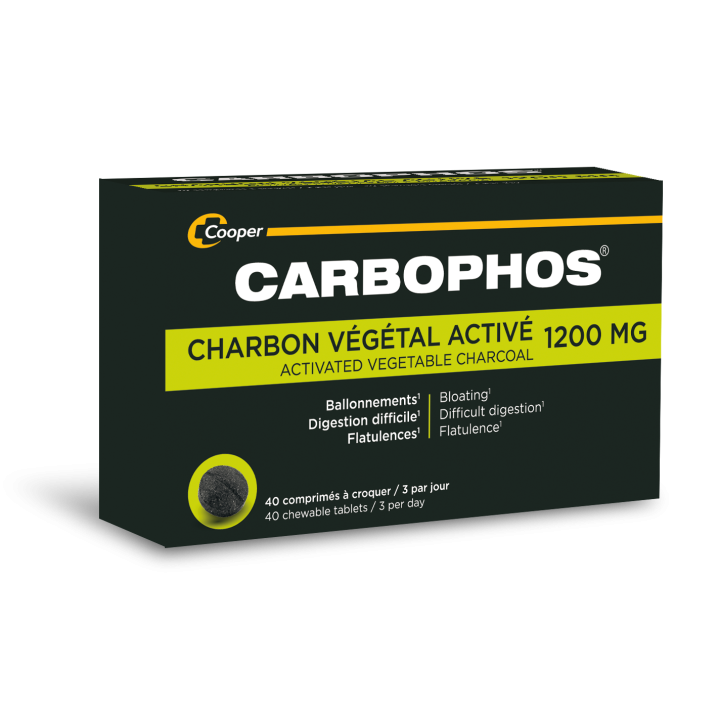 Carbophos 1200mg charbon v&eacute;g&eacute;tal activ&eacute; - boite de 40 comprim&eacute;s &agrave; croquer