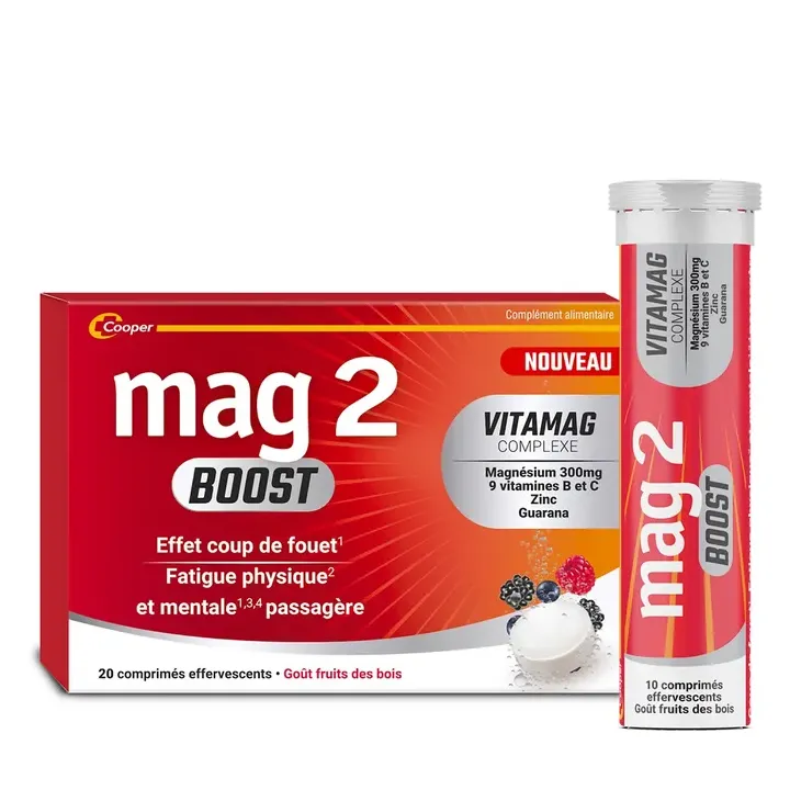 Mag2 Boost effet coup de fouet go&ucirc;t fruits des bois Cooper - bo&icirc;te de 20 comprim&eacute;s effervescents