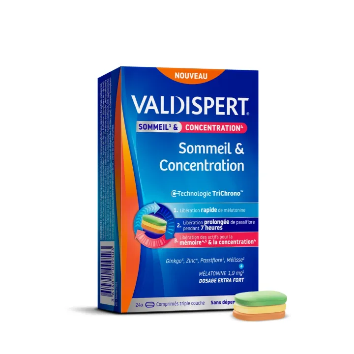 Sommeil et concentration m&eacute;latonine 1,9mg Valdispert - boite de 24 comprim&eacute;s