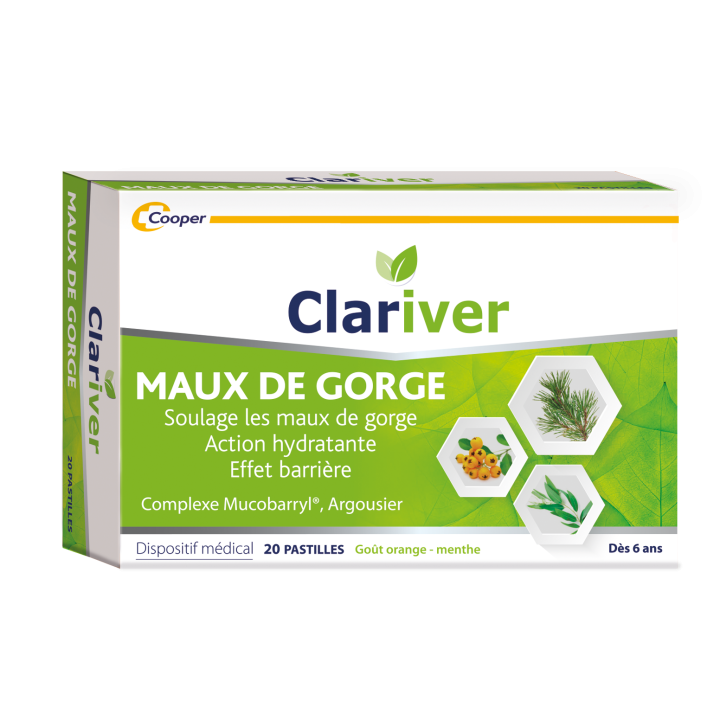 Clariver pastilles maux de gorge Cooper - bo&icirc;te de 20 pastilles