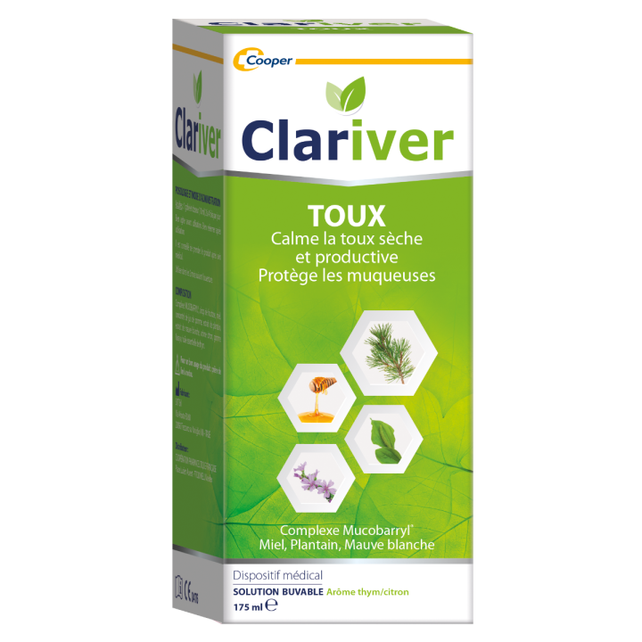 Clariver sirop toux ar&ocirc;me thym et citron Cooper - flacon de 175 ml