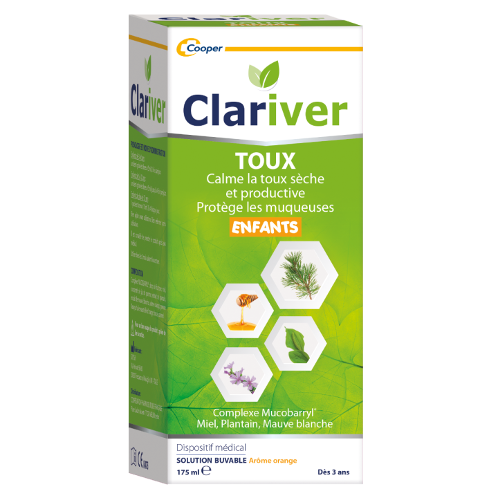 Clariver sirop toux enfants ar&ocirc;me orange Cooper - flacon de 175 ml