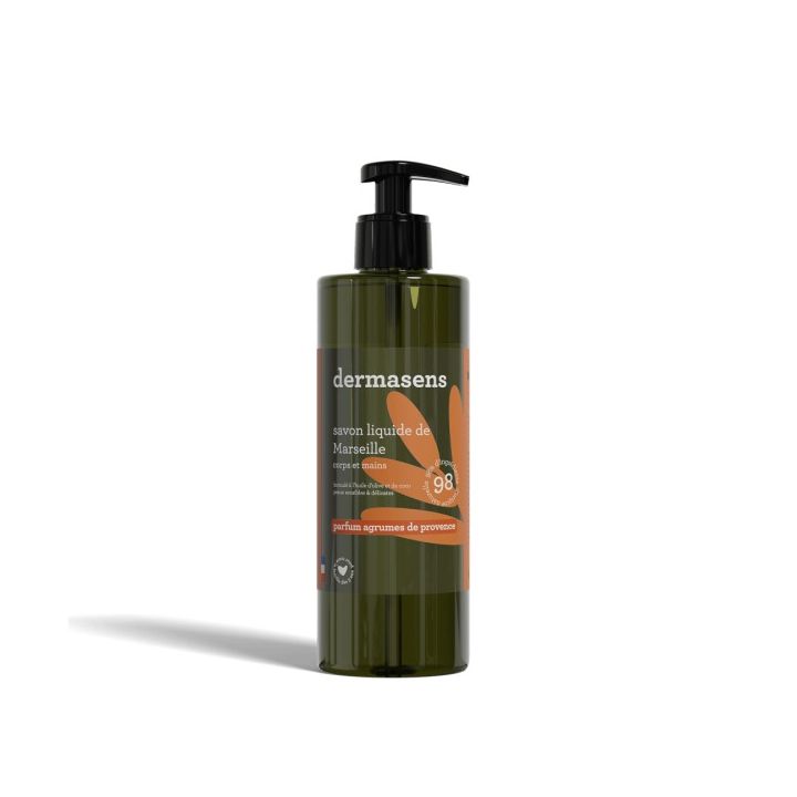 Dermasens Savon liquide de Marseille parfum agrumes de provence Marque Verte - flacon-pompe de 1L