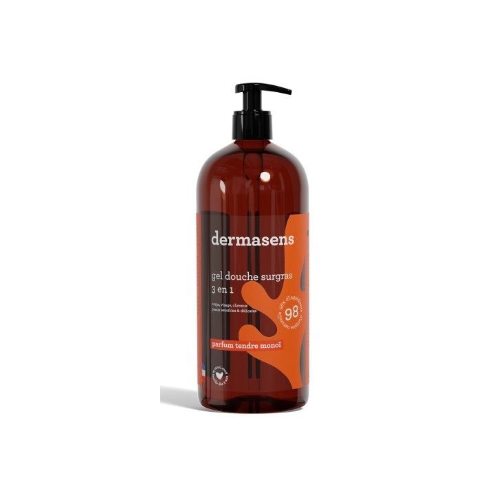 Dermasens gel douche surgras 3en1 parfum tendre mono&iuml; Marque Verte - flacon-pompe de 1L