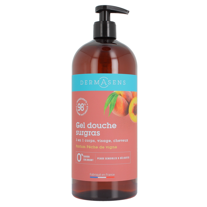 Dermasens gel douche surgras parfum&eacute; p&ecirc;che de vigne Marque Verte - flacon pompe de 1L