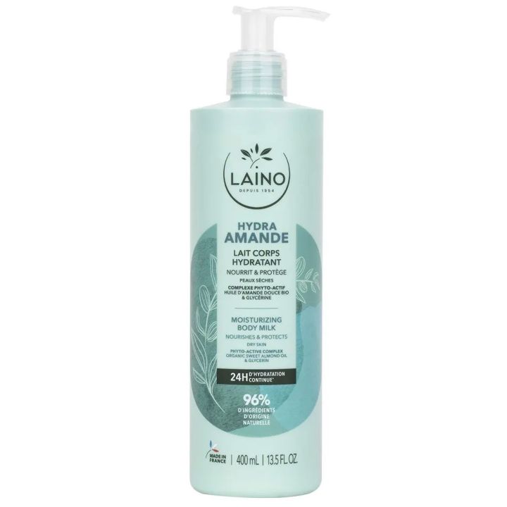 Lait corps hydratant amande Laino - flacon-pompe de 400ml