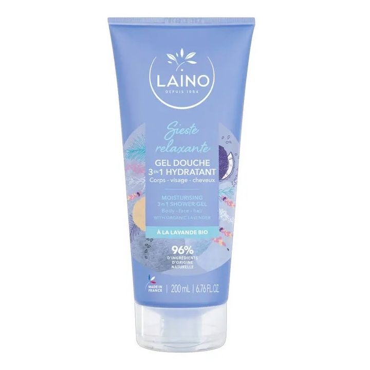 Gel douche 3en1 hydratant Sieste Relaxante &agrave; la lavande bio Laino - tube de 200ml