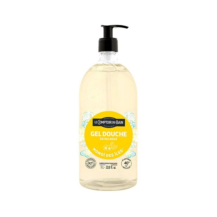 Gel douche Mono&iuml; des &icirc;les Le Comptoir du Bain - flacon-pompe de 1L
