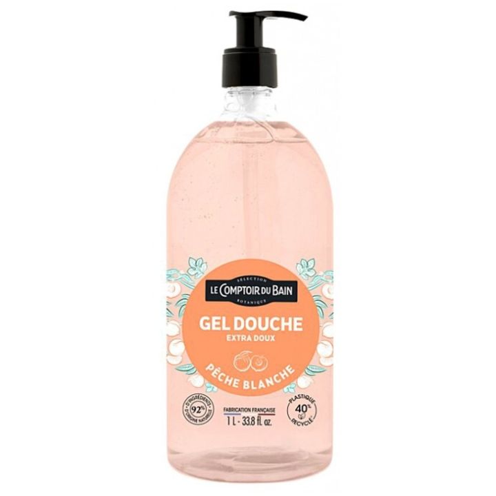 Gel douche p&ecirc;che blanche Le Comptoir du Bain - flacon-pompe de 1L