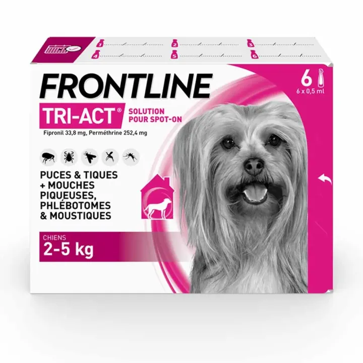 Tri-act solution pour spot-on chiens 2-5 kg Frontline - bo&icirc;te de 6 pipettes de 0,5ml