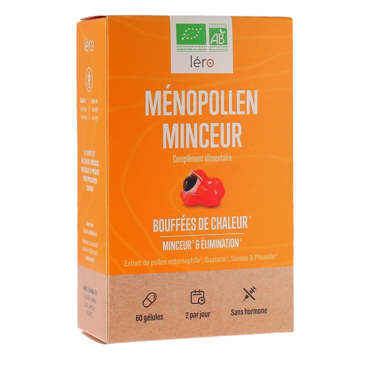 M&eacute;nopollen Minceur & bouff&eacute;es de chaleur bio L&eacute;ro - bo&icirc;te de 60 g&eacute;lules