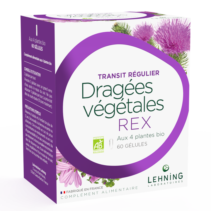 Drag&eacute;es v&eacute;g&eacute;tales REX bio Lehning - boite de 60 g&eacute;lules