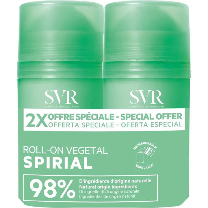Spirial v&eacute;g&eacute;tal d&eacute;odorant SVR - lot de 2 roll-on de 50ml