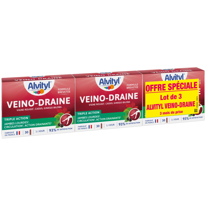 Veino-Draine Jambes lourdes GOVital - 2 bo&icirc;tes de 30 jours + 1 bo&icirc;te de 30 jours offerte