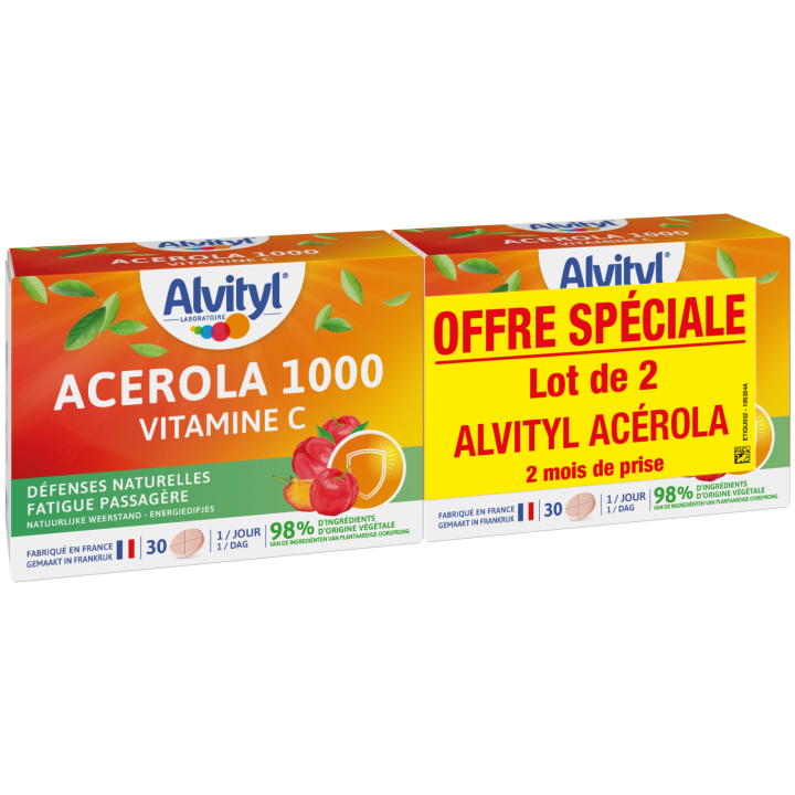 Ac&eacute;rola 1000 vitamine C Alvityl - 2 boites de 30 comprim&eacute;s