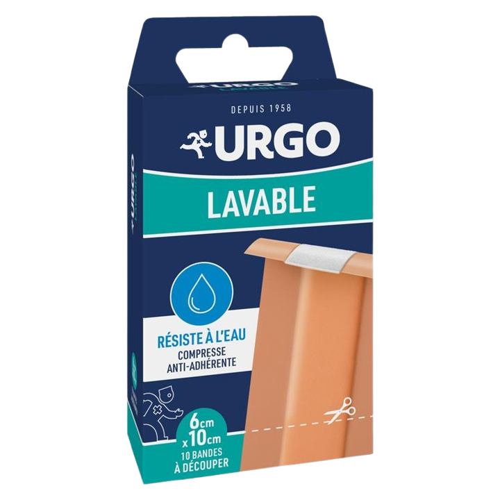 Bande lavable r&eacute;sistante &agrave; l'eau Urgo - 10 bandes &agrave; d&eacute;couper 10cm x 6cm