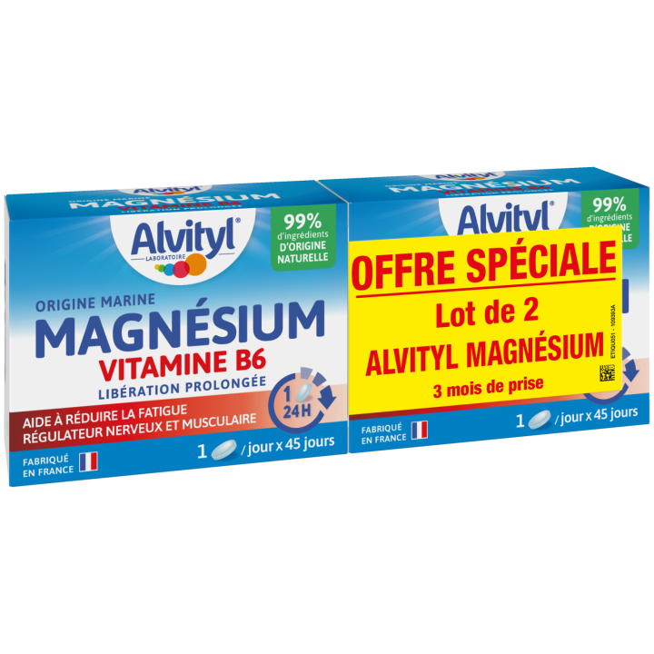 Magn&eacute;sium Vitamine B6 Alvityl - 2 bo&icirc;tes de 45 comprim&eacute;s