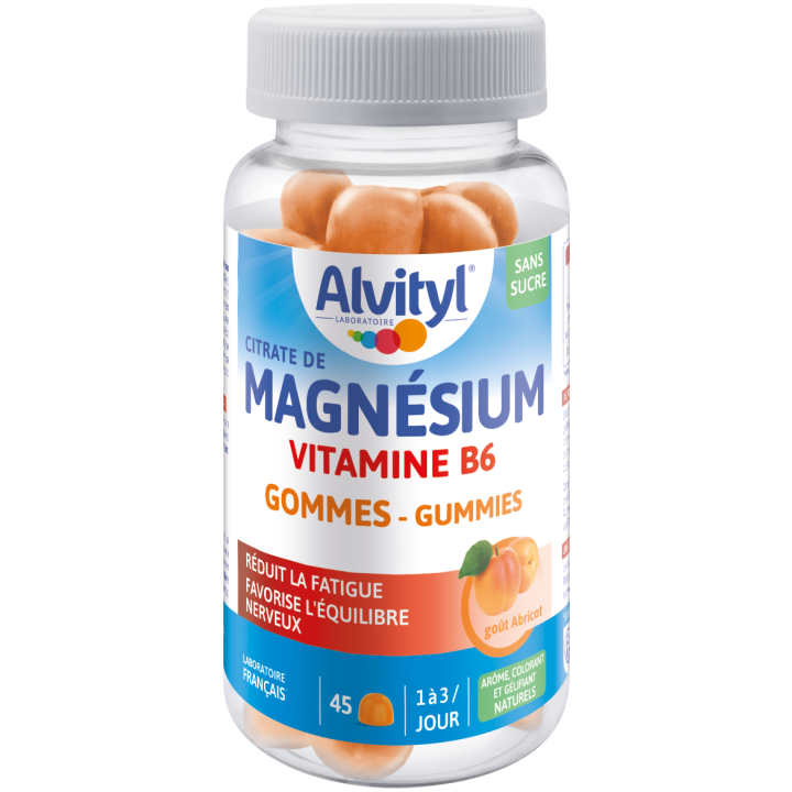 Magn&eacute;sium vitamine B6 go&ucirc;t abricot Alvityl - pot de 45 gommes