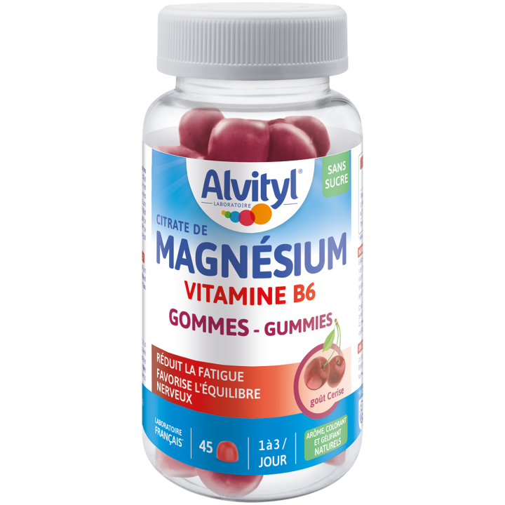 Magn&eacute;sium vitamine B6 go&ucirc;t cerise Alvityl - pot de 45 gommes