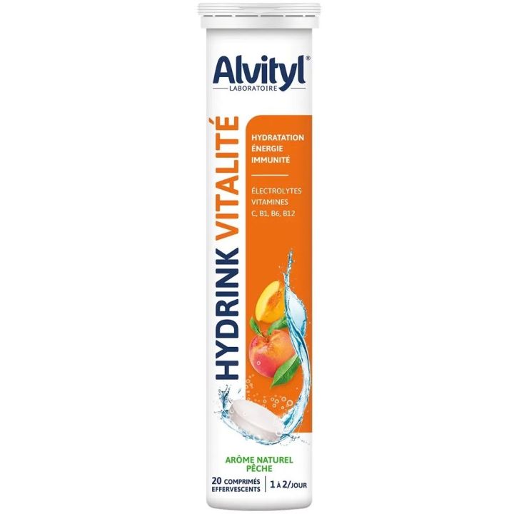 Hydrink vitalit&eacute; ar&ocirc;me p&ecirc;che Alvityl - tube de 20 comprim&eacute;s effervescents