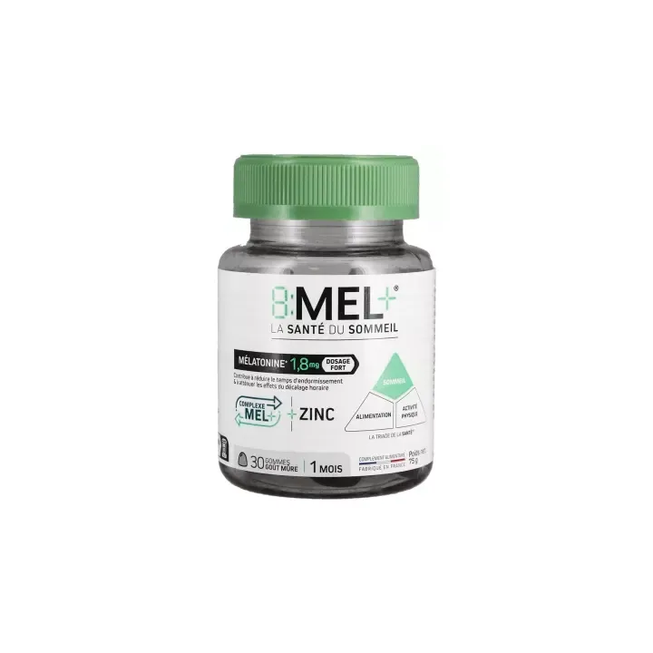 8 MEL+ gummies m&eacute;latonine 1,8mg go&ucirc;t m&ucirc;re - pot de 30 gommes