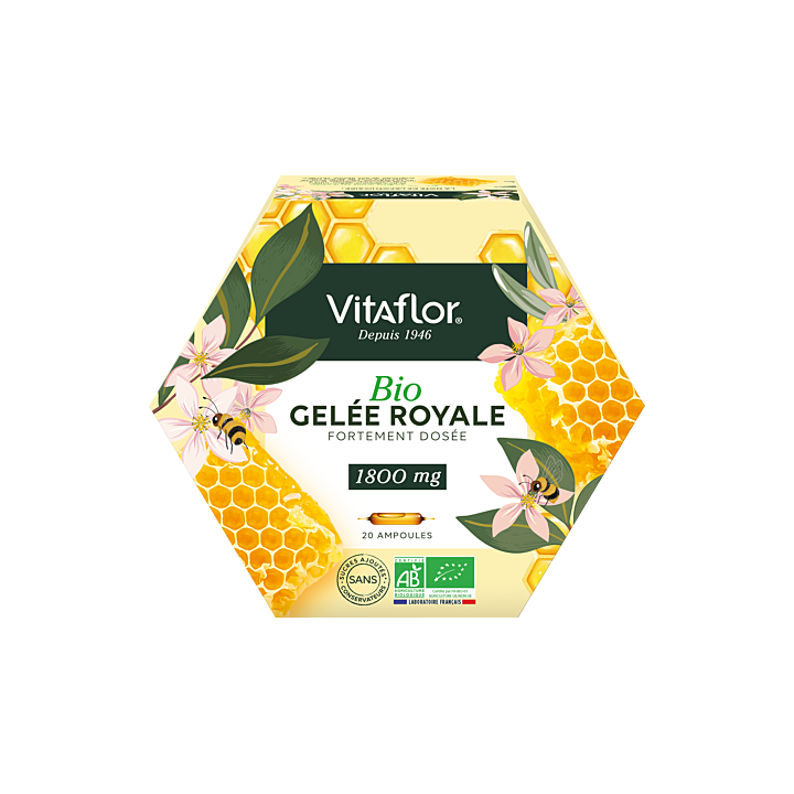 Gel&eacute;e royale BIO 1800 mg Vitaflor - Boite de 20 ampoules