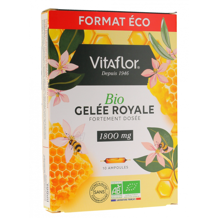 Gel&eacute;e royale bio 1800mg Vitaflor - boite de 10 ampoules