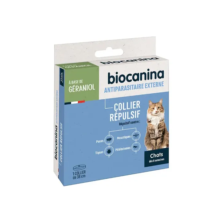 Collier r&eacute;pulsif chats d&egrave;s 8 semaines Biocanina - bo&icirc;te de 1 collier de 38cm