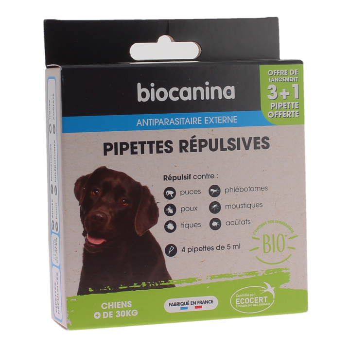 Pipettes r&eacute;pulsives pour chien de plus de 30kg Biocanina - boite de 3 pipettes de 5ml