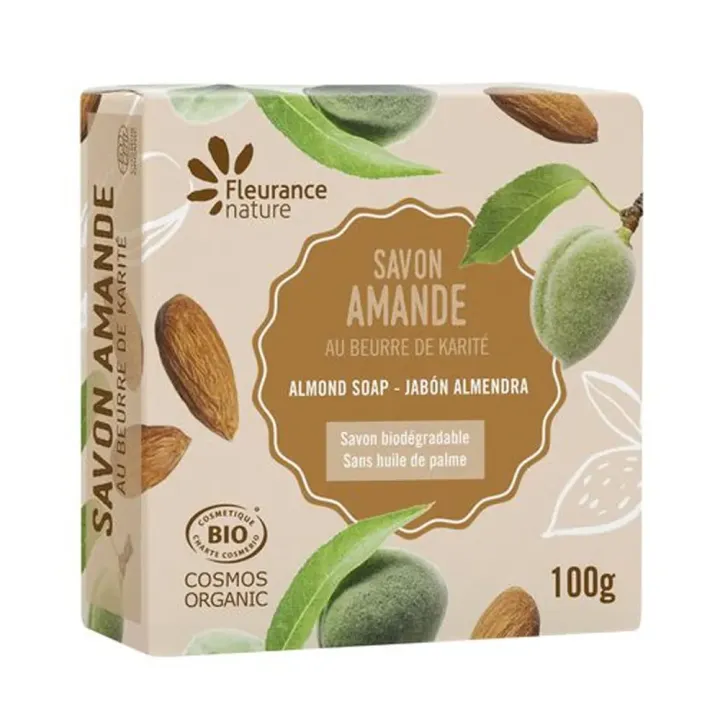 Savon amande au beurre de karit&eacute; bio Fleurance nature - pain de 100g